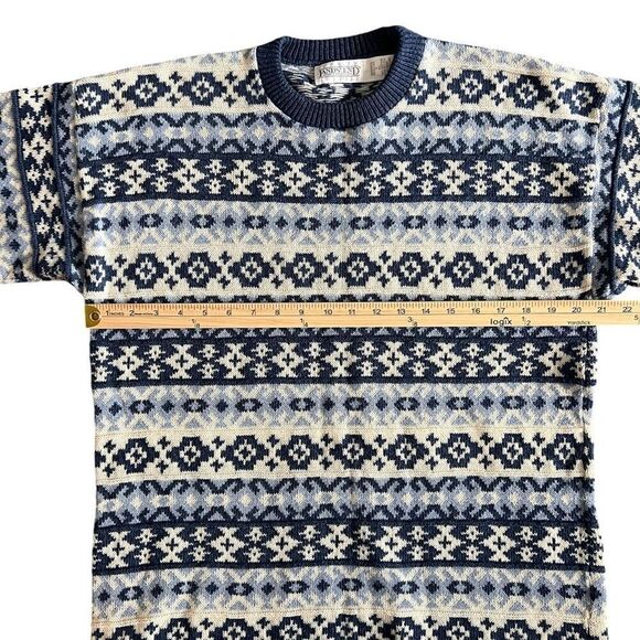 Lands End Vintage Women’s Small 100% Cotton Blue Fair Isle Sweater - Picture 5 of 9